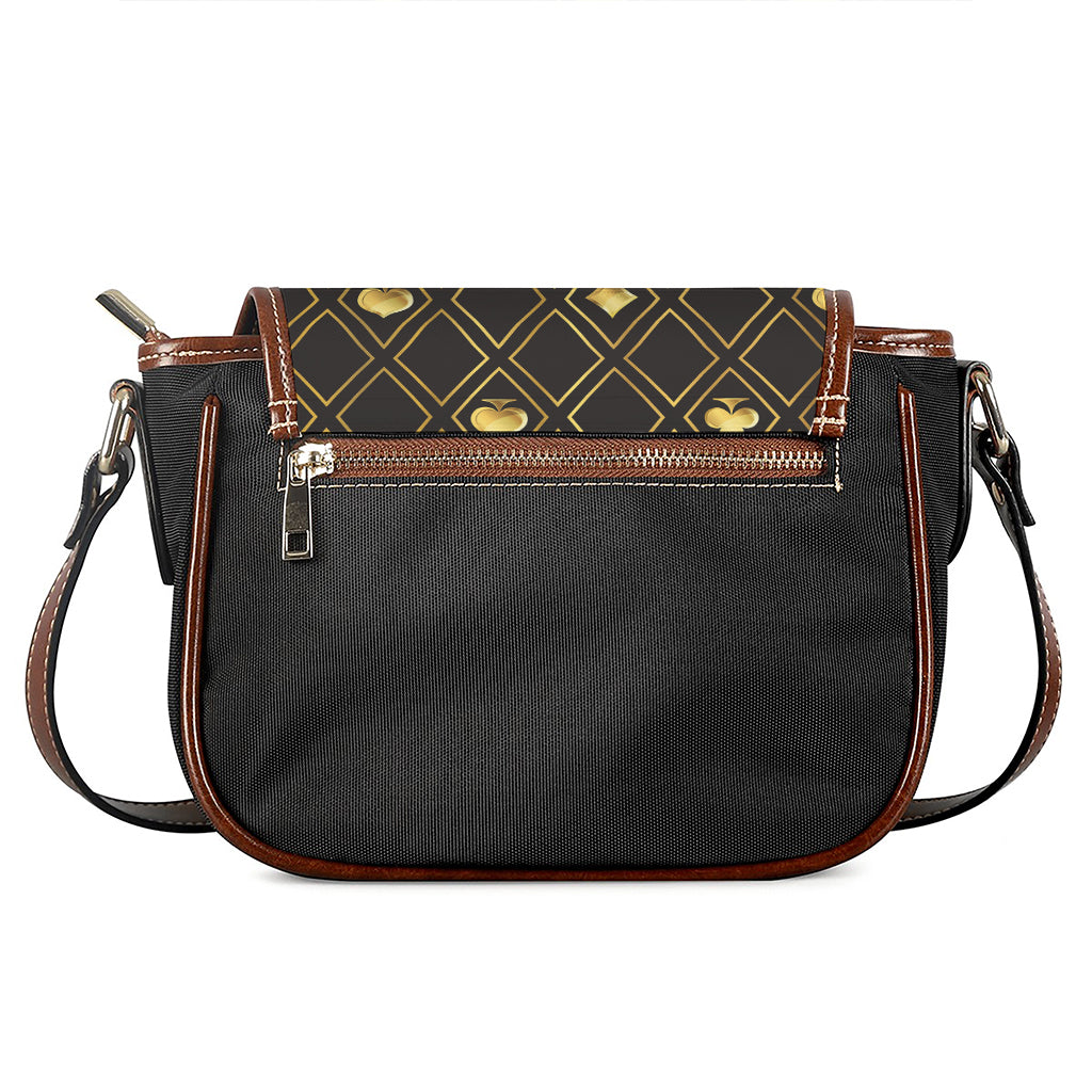 Gold Playing Card Suits Pattern Print Saddle Bag