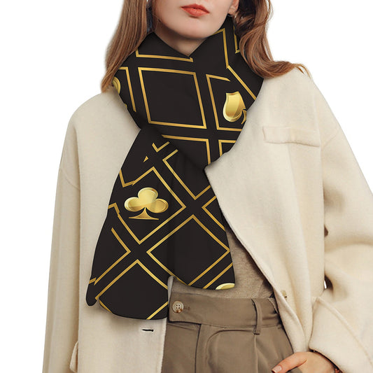 Gold Playing Card Suits Pattern Print Scarf