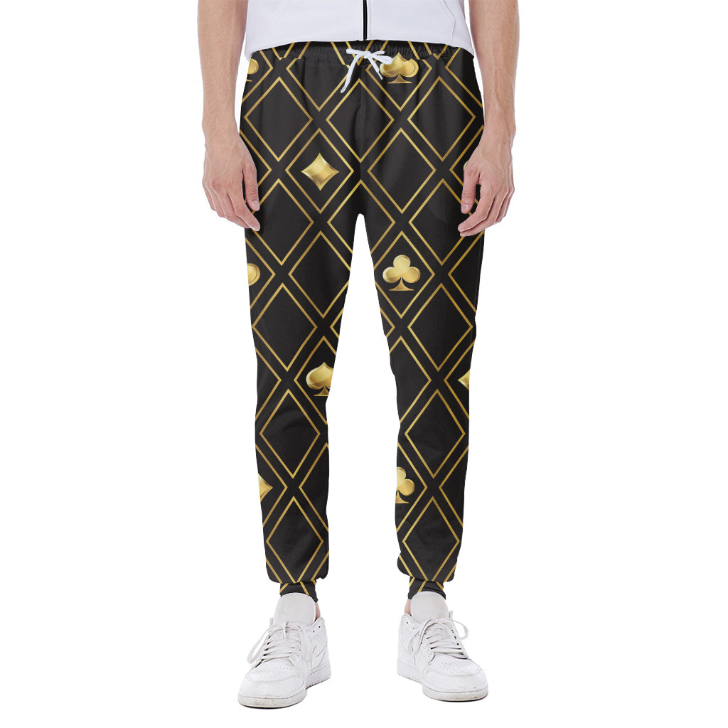 Gold Playing Card Suits Pattern Print Scuba Joggers