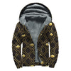 Gold Playing Card Suits Pattern Print Sherpa Lined Zip Up Hoodie