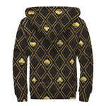Gold Playing Card Suits Pattern Print Sherpa Lined Zip Up Hoodie