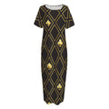 Gold Playing Card Suits Pattern Print Short Sleeve Long Nightdress