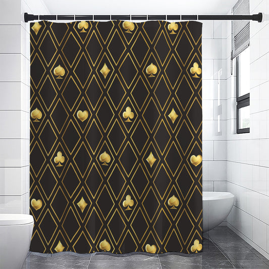 Gold Playing Card Suits Pattern Print Shower Curtain