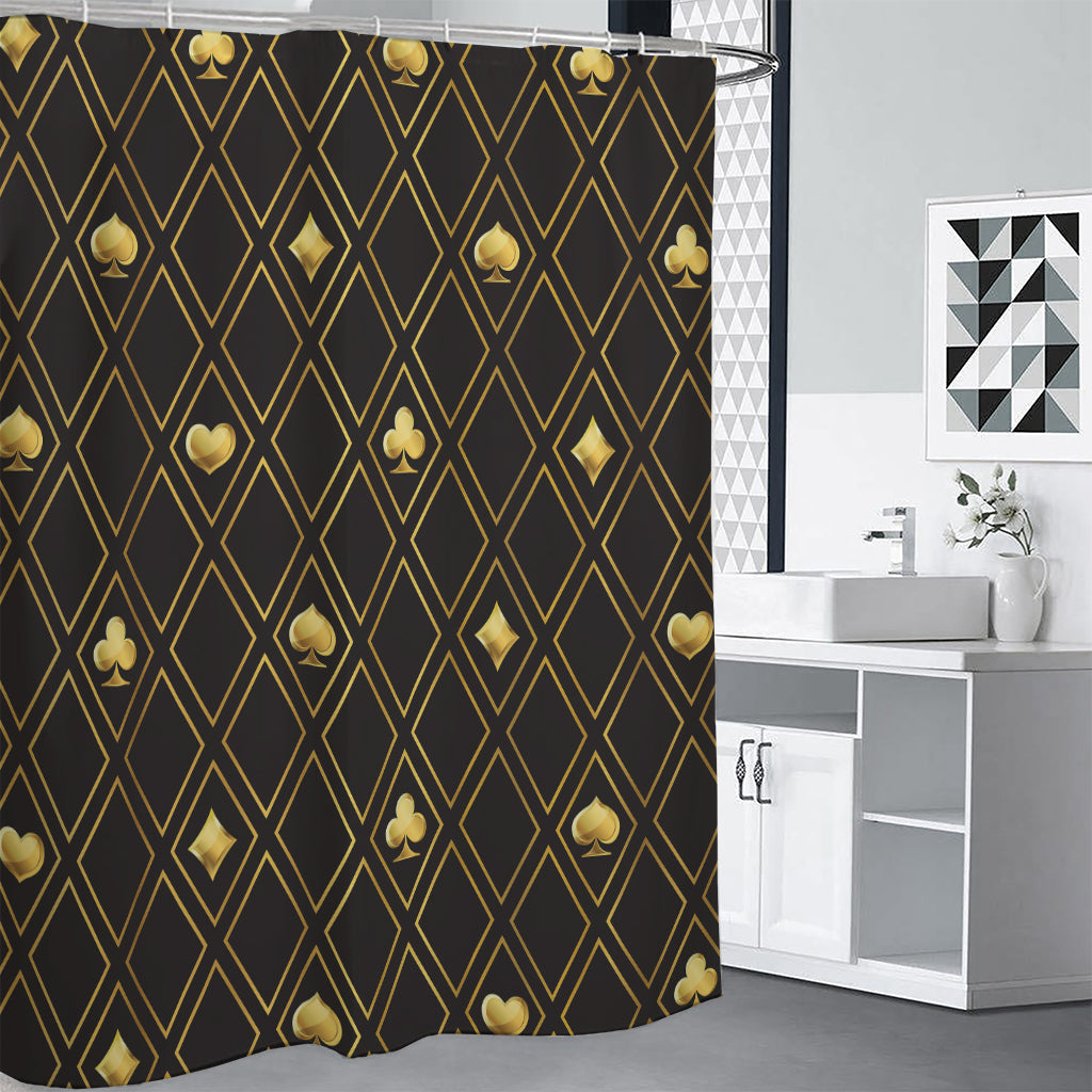 Gold Playing Card Suits Pattern Print Shower Curtain