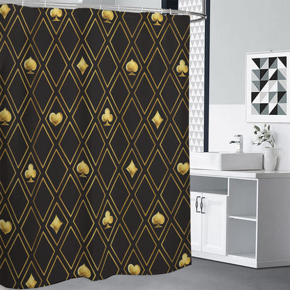 Gold Playing Card Suits Pattern Print Shower Curtain