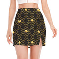 Gold Playing Card Suits Pattern Print Side Slit Mini Skirt