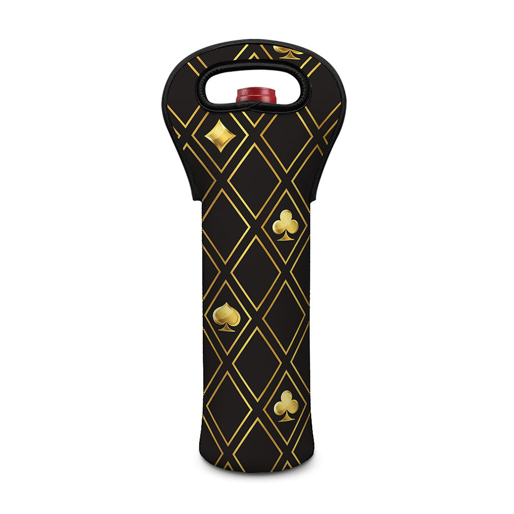Gold Playing Card Suits Pattern Print Single Neoprene Wine Tote