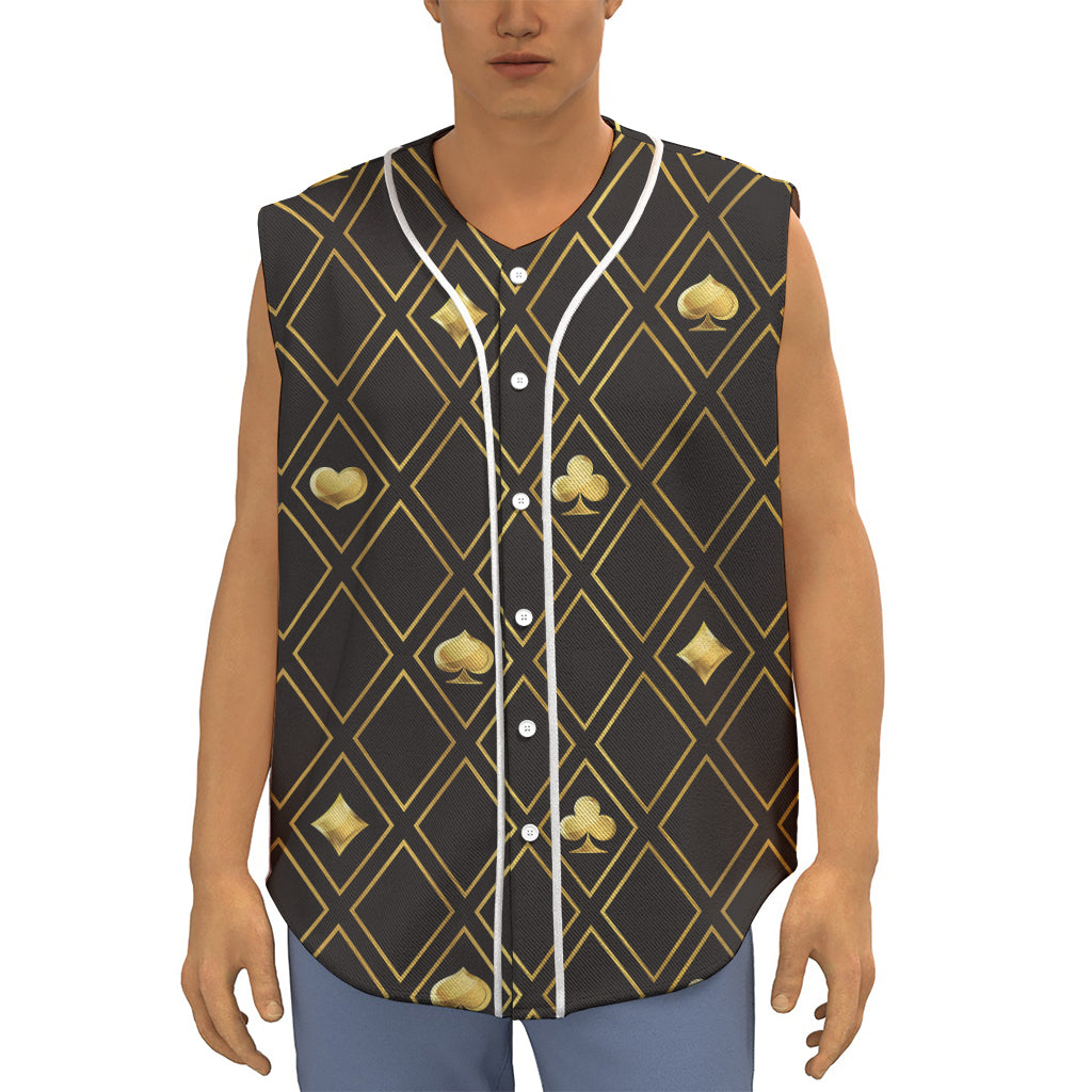 Gold Playing Card Suits Pattern Print Sleeveless Baseball Jersey