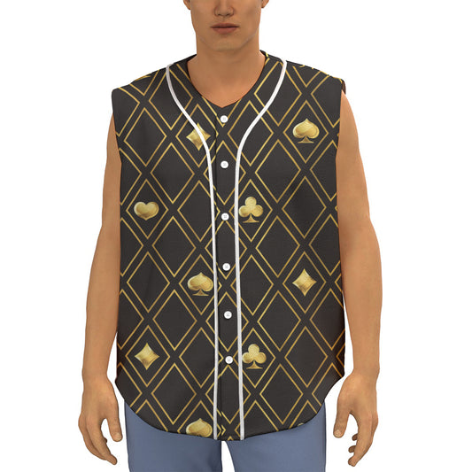 Gold Playing Card Suits Pattern Print Sleeveless Baseball Jersey