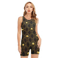 Gold Playing Card Suits Pattern Print Sleeveless One Piece Swimsuit