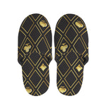 Gold Playing Card Suits Pattern Print Slippers