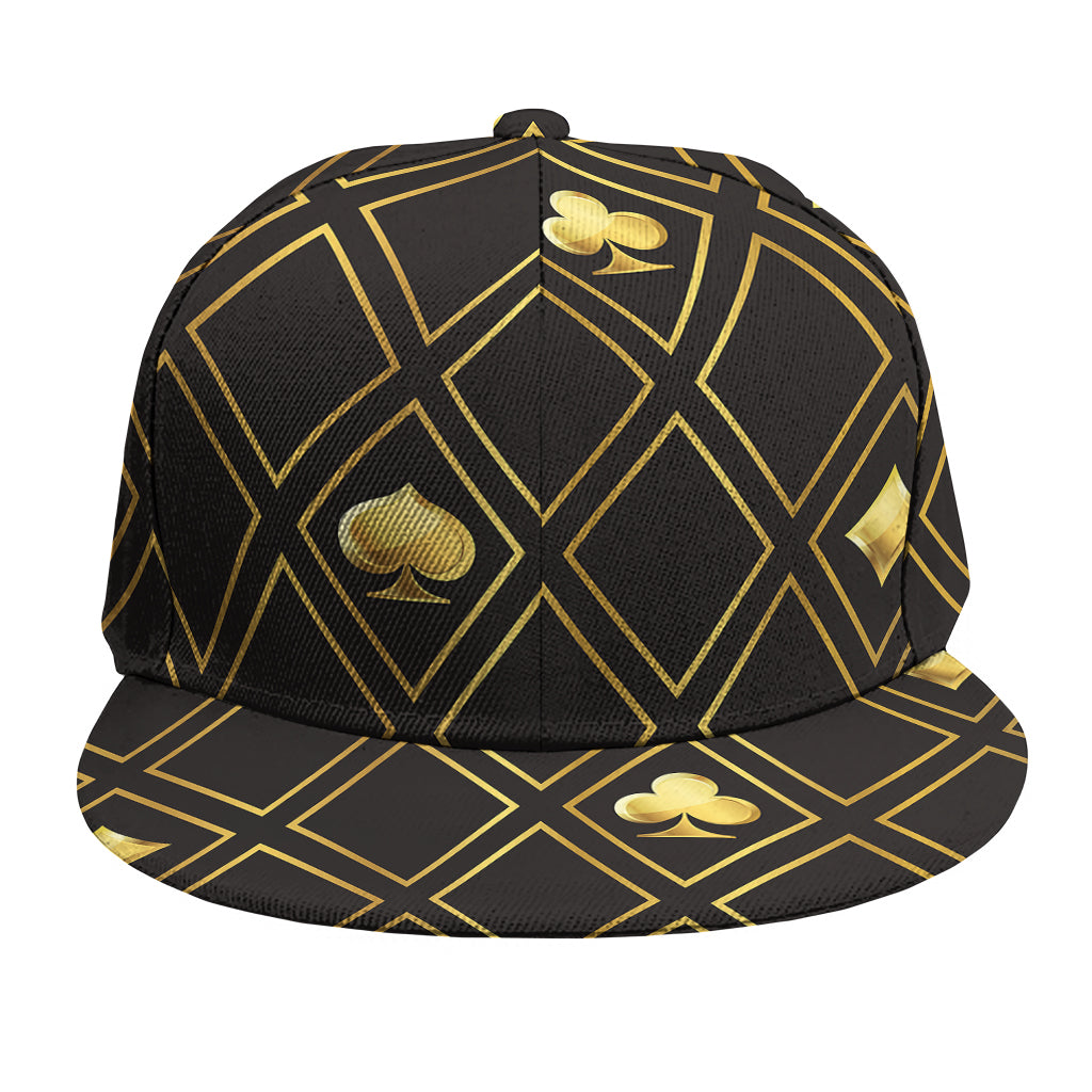 Gold Playing Card Suits Pattern Print Snapback Cap