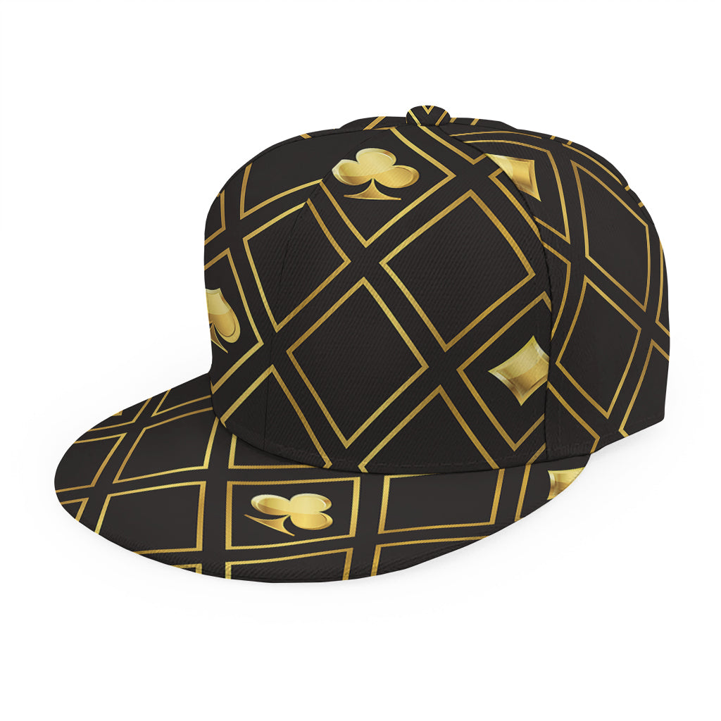 Gold Playing Card Suits Pattern Print Snapback Cap