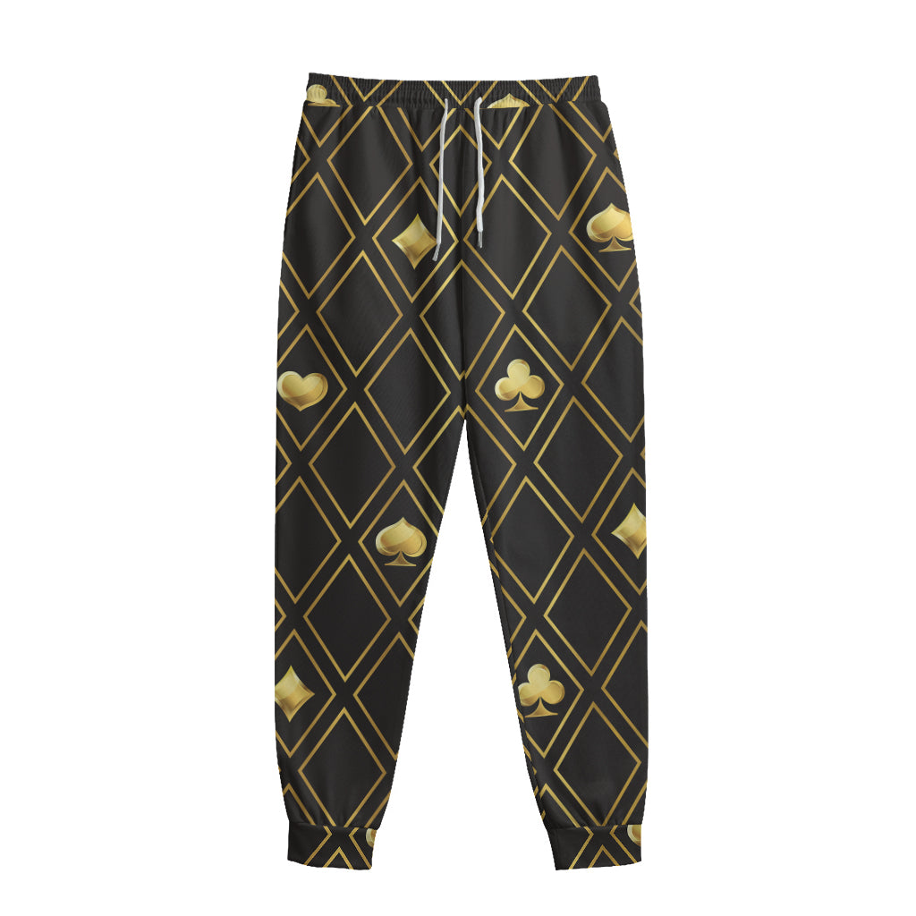 Gold Playing Card Suits Pattern Print Sweatpants