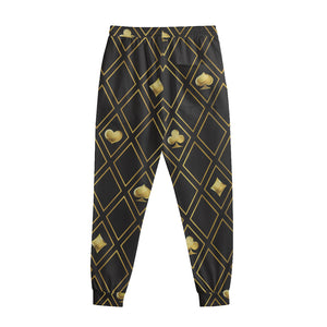 Gold Playing Card Suits Pattern Print Sweatpants