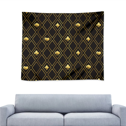 Gold Playing Card Suits Pattern Print Tapestry