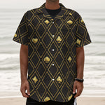 Gold Playing Card Suits Pattern Print Textured Short Sleeve Shirt