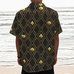 Gold Playing Card Suits Pattern Print Textured Short Sleeve Shirt