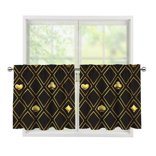 Gold Playing Card Suits Pattern Print Tier Curtains