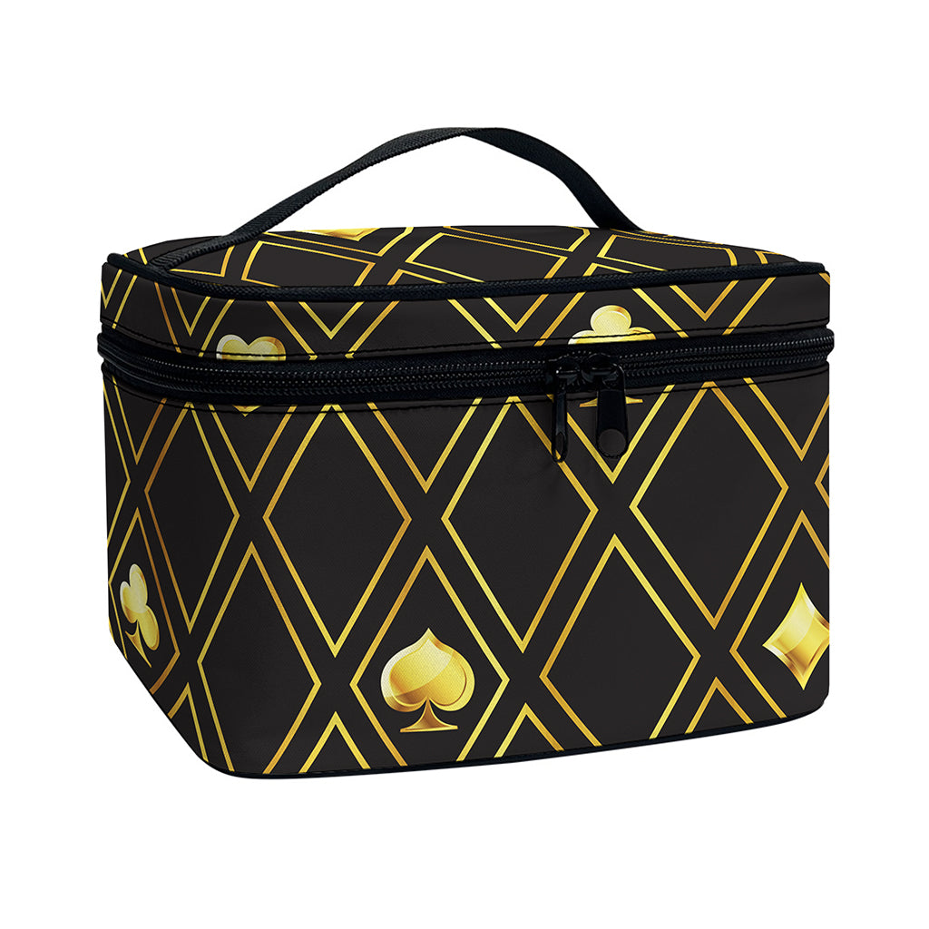 Gold Playing Card Suits Pattern Print Travel Makeup Bag