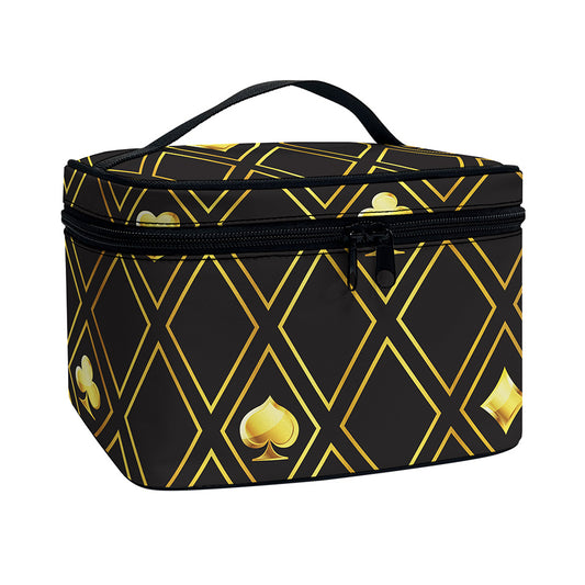 Gold Playing Card Suits Pattern Print Travel Makeup Bag