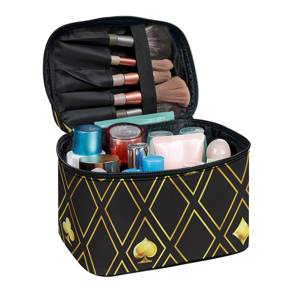 Gold Playing Card Suits Pattern Print Travel Makeup Bag