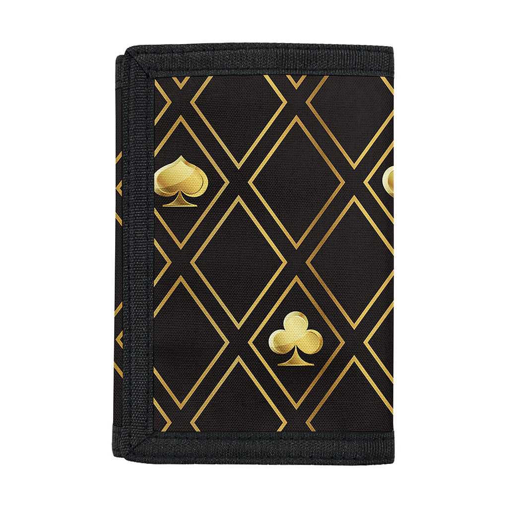 Gold Playing Card Suits Pattern Print Trifold Wallet