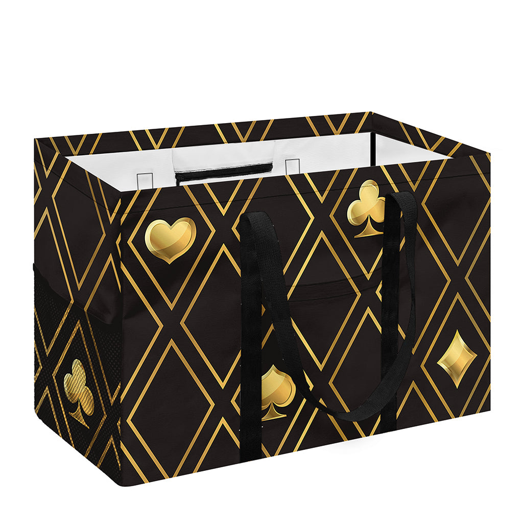 Gold Playing Card Suits Pattern Print Utility Tote Bag