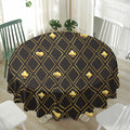 Gold Playing Card Suits Pattern Print Waterproof Round Tablecloth