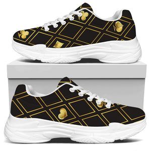 Gold Playing Card Suits Pattern Print White Chunky Shoes