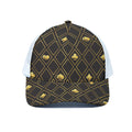 Gold Playing Card Suits Pattern Print White Mesh Trucker Hat