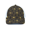 Gold Playing Card Suits Pattern Print White Mesh Trucker Cap