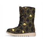 Gold Playing Card Suits Pattern Print Winter Boots