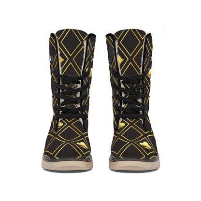 Gold Playing Card Suits Pattern Print Winter Boots