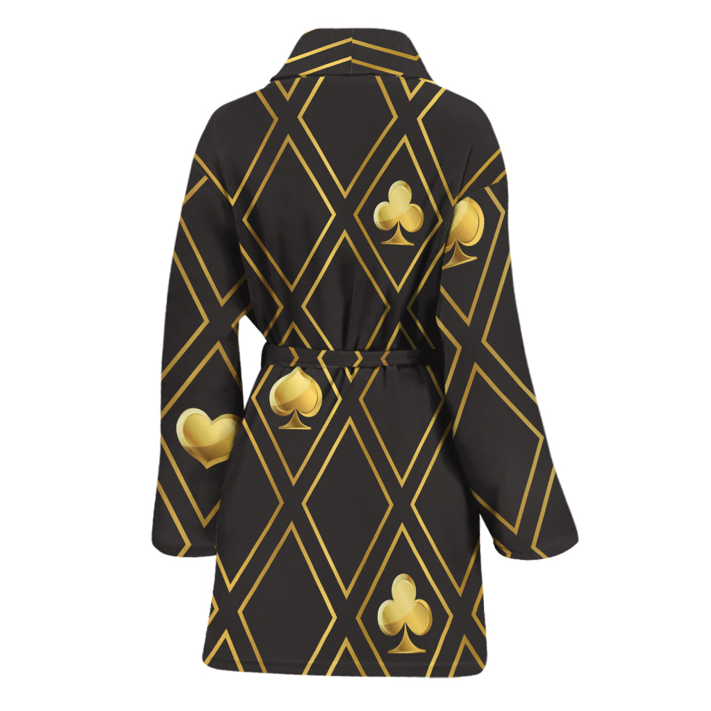 Gold Playing Card Suits Pattern Print Women's Bathrobe
