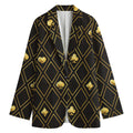 Gold Playing Card Suits Pattern Print Women's Blazer