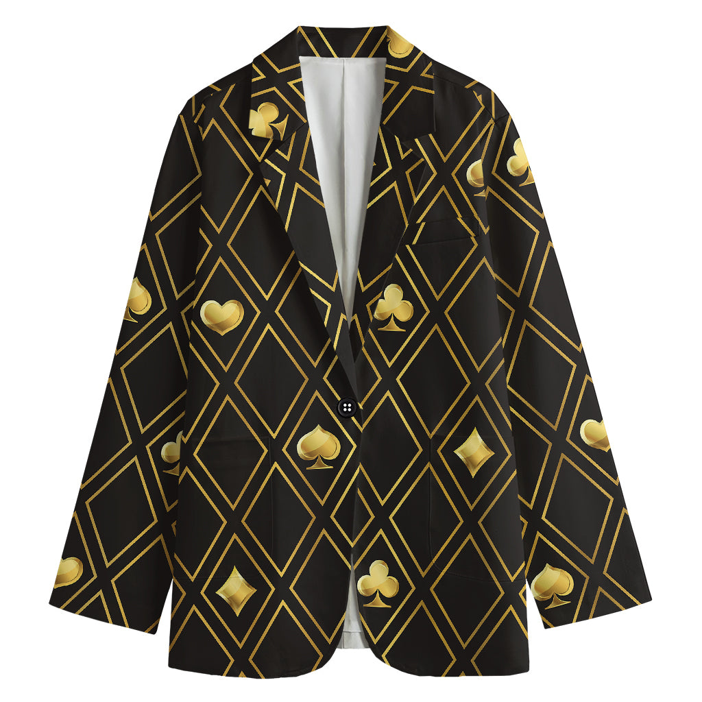 Gold Playing Card Suits Pattern Print Women's Blazer