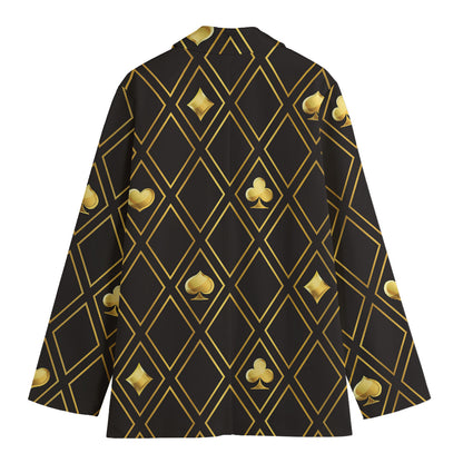 Gold Playing Card Suits Pattern Print Women's Blazer