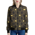 Gold Playing Card Suits Pattern Print Women's Bomber Jacket