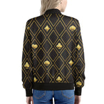 Gold Playing Card Suits Pattern Print Women's Bomber Jacket