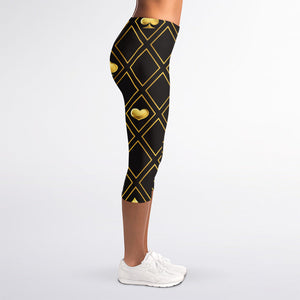 Gold Playing Card Suits Pattern Print Women's Capri Leggings