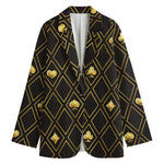 Gold Playing Card Suits Pattern Print Women's Cotton Blazer