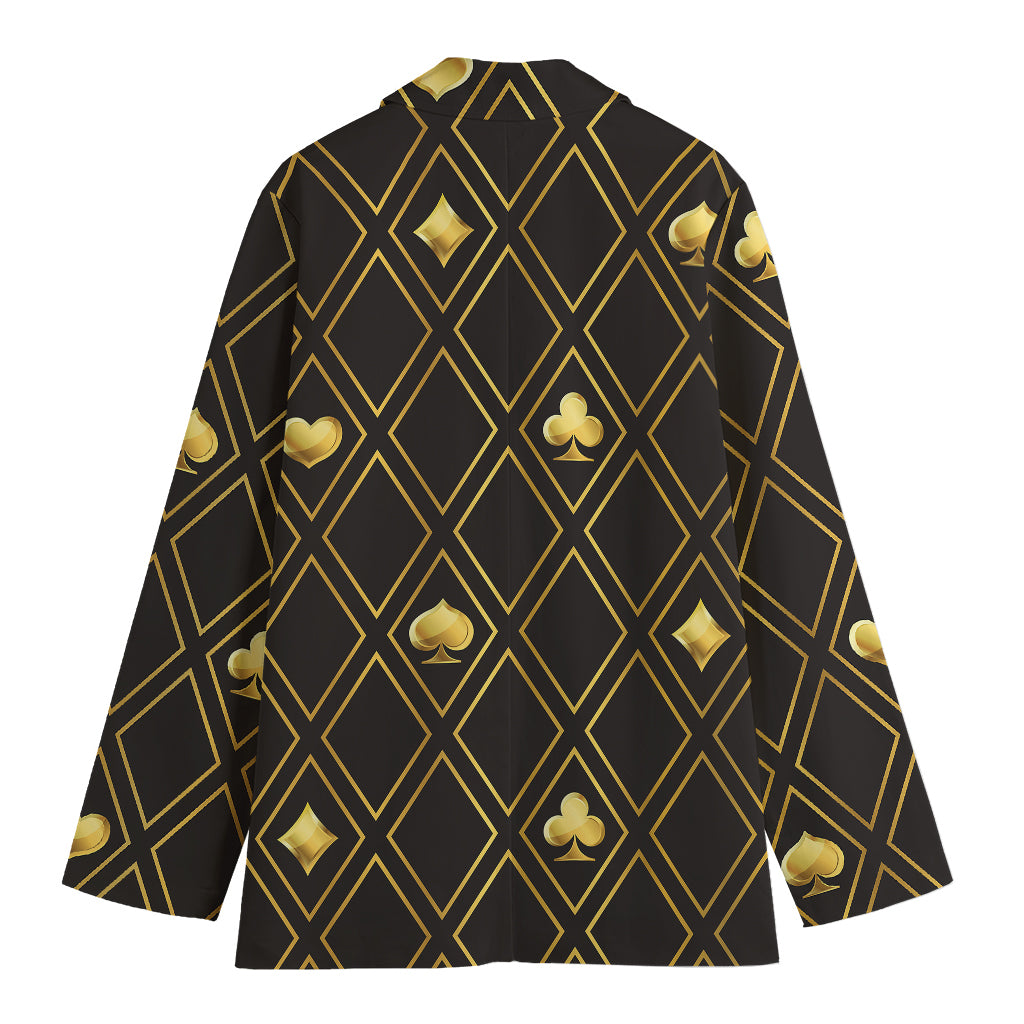 Gold Playing Card Suits Pattern Print Women's Cotton Blazer