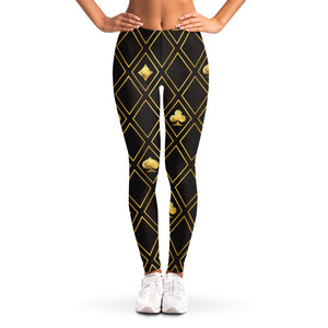 Gold Playing Card Suits Pattern Print Women's Leggings