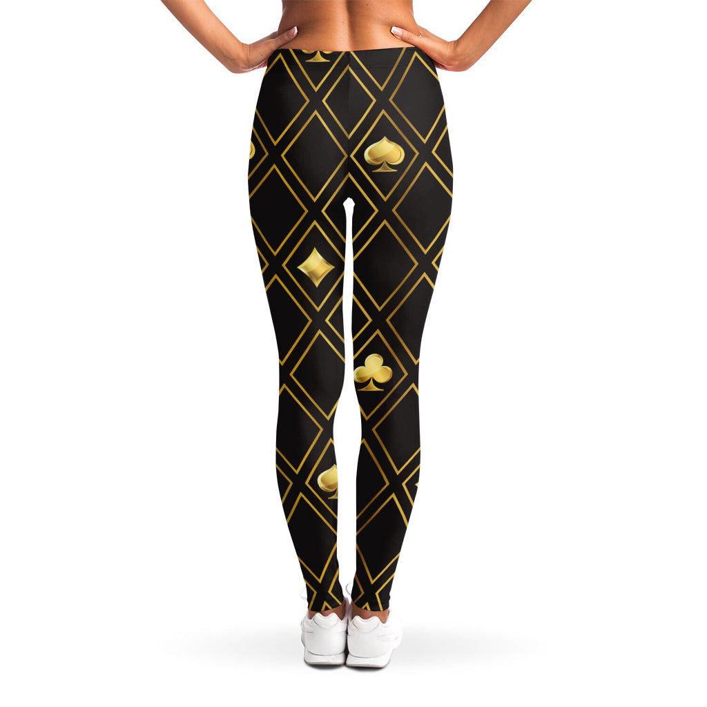 Gold Playing Card Suits Pattern Print Women's Leggings