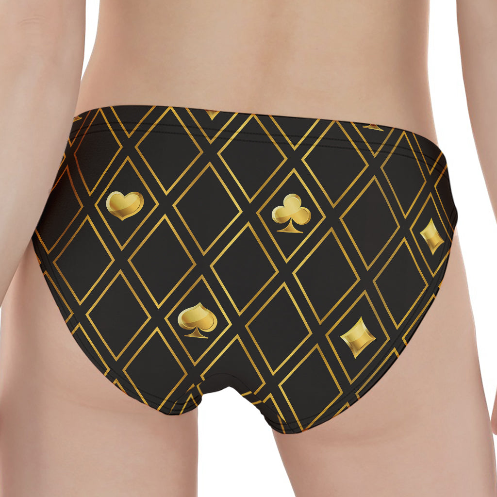 Gold Playing Card Suits Pattern Print Women's Panties