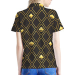 Gold Playing Card Suits Pattern Print Women's Polo Shirt