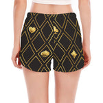 Gold Playing Card Suits Pattern Print Women's Split Running Shorts