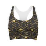 Gold Playing Card Suits Pattern Print Women's Sports Bra