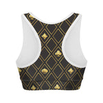 Gold Playing Card Suits Pattern Print Women's Sports Bra